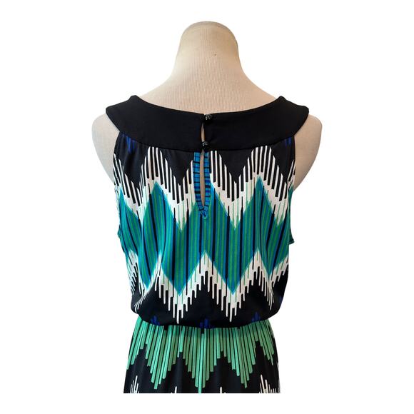 AB Studio blue green zig zag print sleeveless maxi dress size Small - Picture 6 of 11